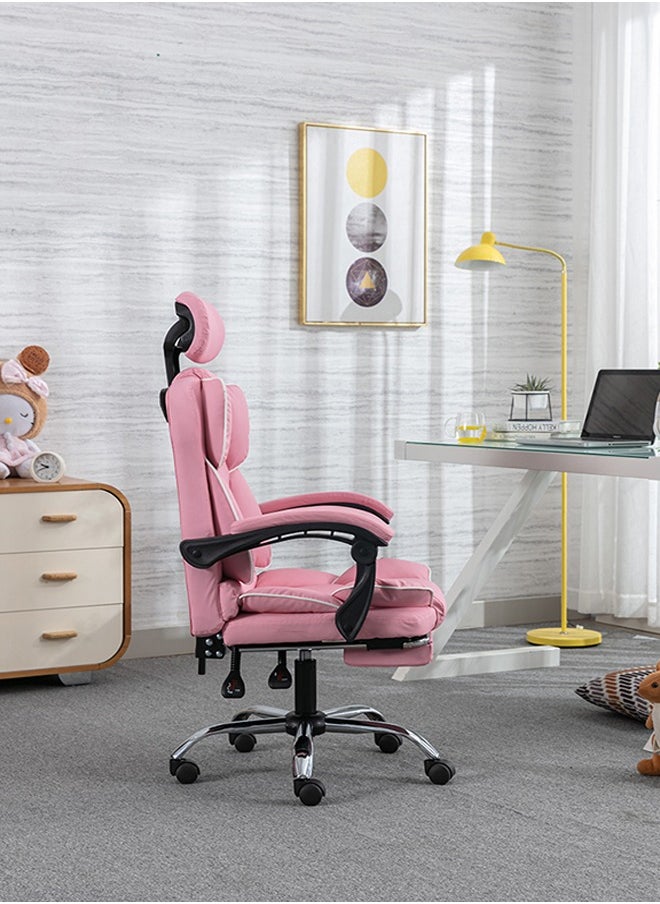 Gaming Chair Adjustable Computer Chair Pc Office Pu Leather High Back Lumbar Support Comfortable Armrest Pink