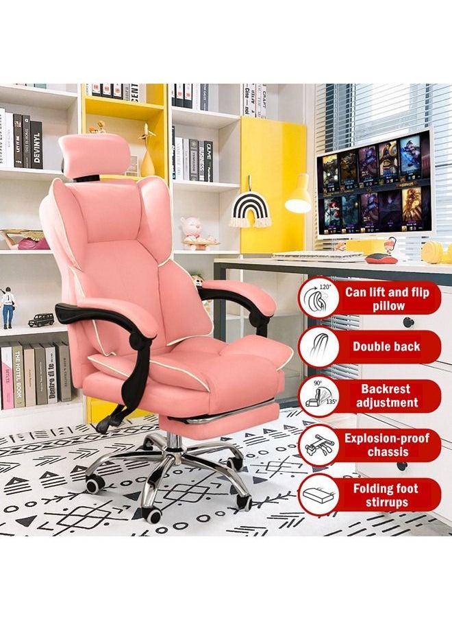 Gaming Chair Adjustable Computer Chair Pc Office Pu Leather High Back Lumbar Support Comfortable Armrest Pink