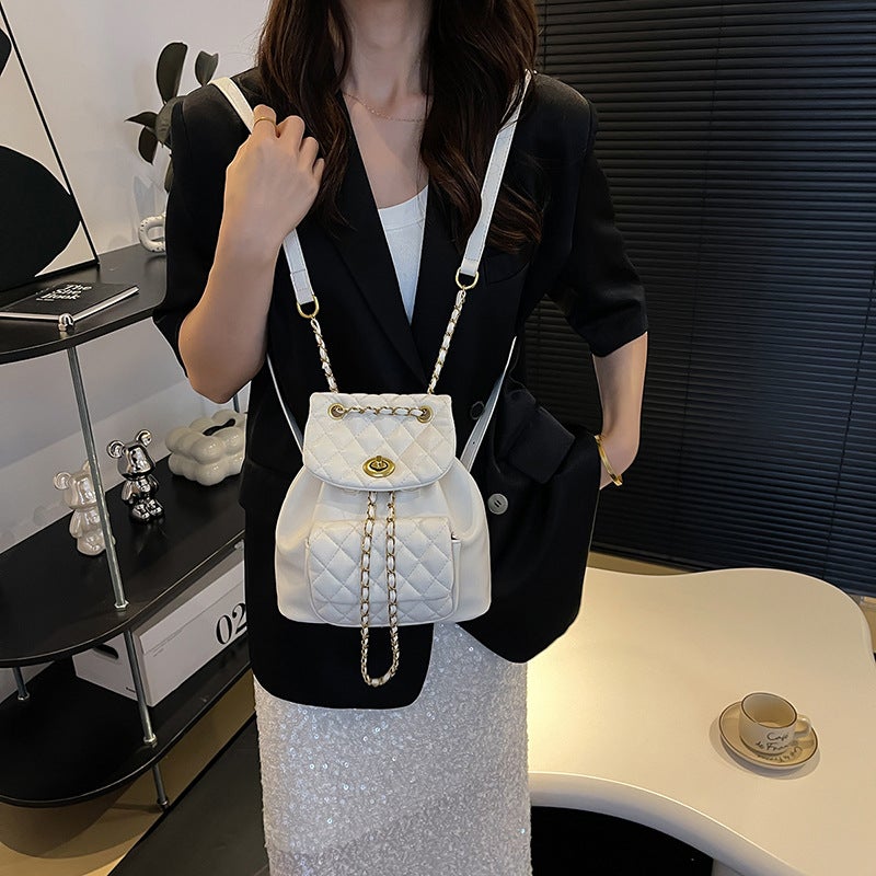 2024 Tweed Style Fashion Rhombus Backpack Bag New Fashion Chain Bucket Bag Casual Women'S Bag Ins - Image 4