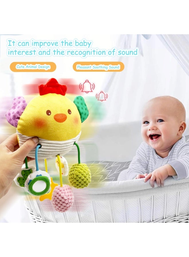 PTTIMFFM Soft Chick Baby Hanging Toy, Plush Animal Sensory Toy with Pull String, Rattle, Crinkle & Mirror for Car Seat or Crib - Image 5