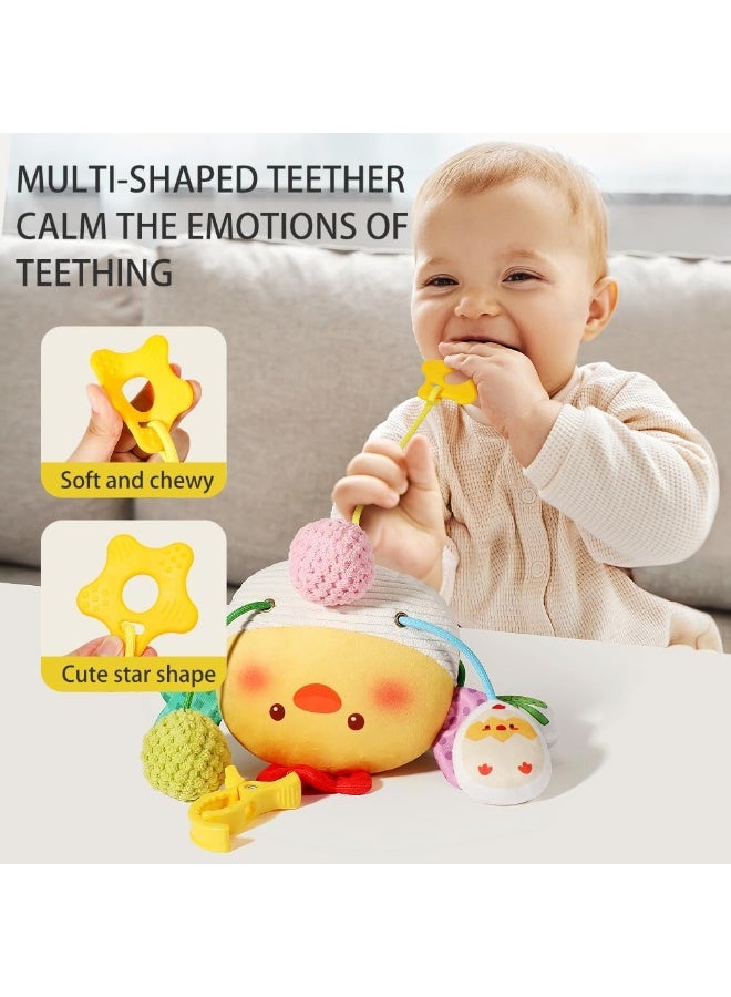 PTTIMFFM Soft Chick Baby Hanging Toy, Plush Animal Sensory Toy with Pull String, Rattle, Crinkle & Mirror for Car Seat or Crib - Image 4