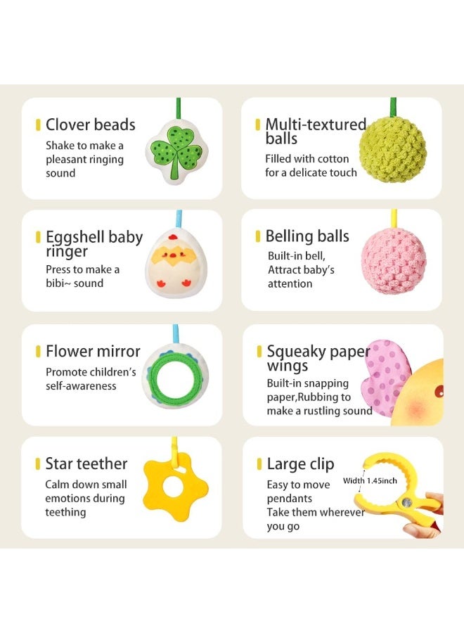 PTTIMFFM Soft Chick Baby Hanging Toy, Plush Animal Sensory Toy with Pull String, Rattle, Crinkle & Mirror for Car Seat or Crib - Image 2