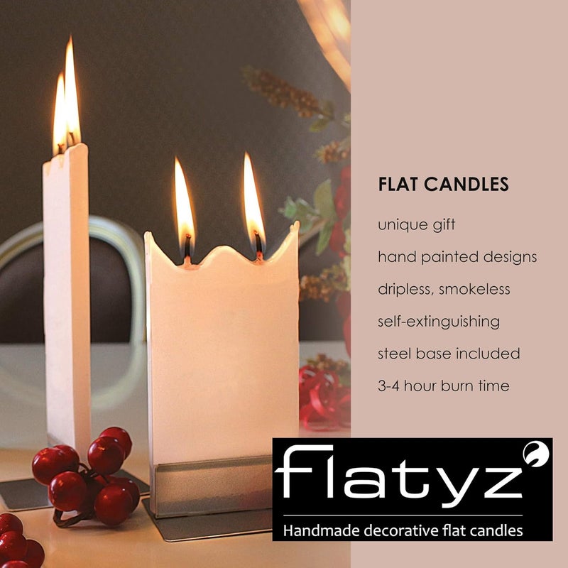 Flatyz Hand Painted Flat Candle | Unscented, Dripless, Smokeless, Decorative | Glass of Wine | Double Wick with Metal Base | Unique Gift Idea and Home Décor Accent - Image 1
