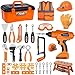 Magic4U Kids Tool SetMAGIC4U 50PCS Toddler Tool Set with Electronic Toy DrillTape Measure 12 Tool EquipementsPretend Play Construction Coustume with Safety Vest HatToy Tool Box for Kids Boy Girl Age 38 - Image 2
