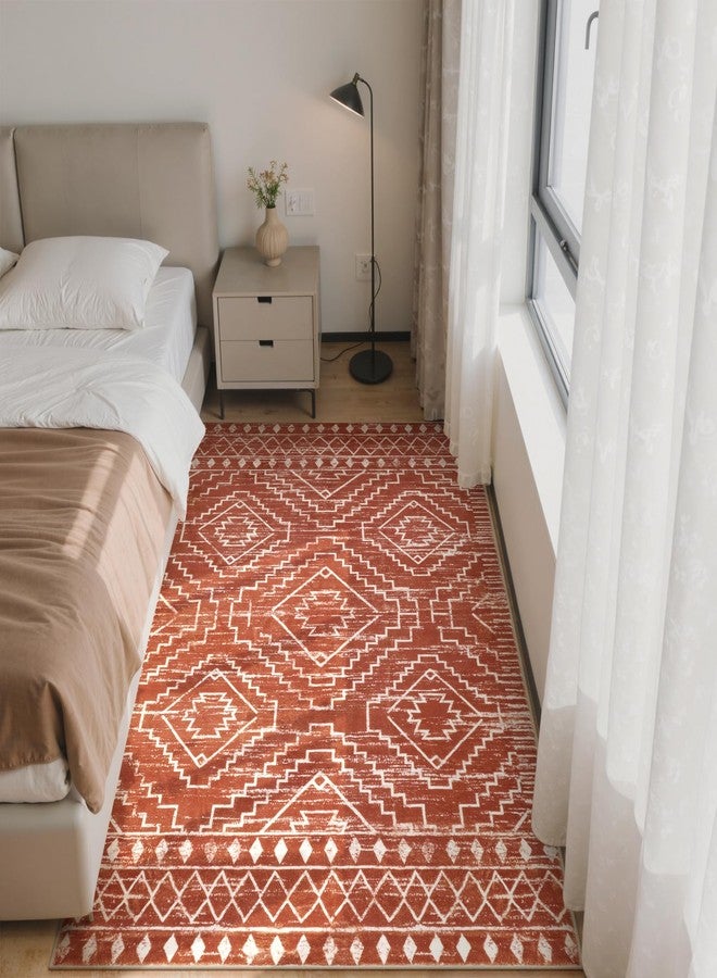 Wonnitar Moroccan 4x6 Bedroom Area Rug, Washable Soft Rug for Living Room, Non-Slip Bohemian Large Rug Non-Shedding Low Pile Floor Carpet for Kitchen Guest Room Entrance (Brown,4'x6') - Image 5