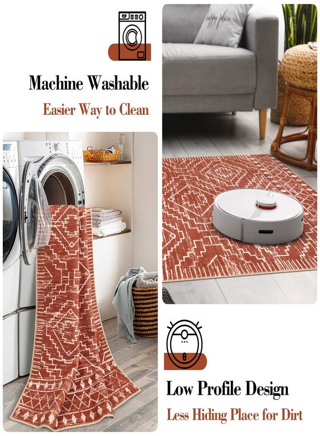 Wonnitar Moroccan 4x6 Bedroom Area Rug, Washable Soft Rug for Living Room, Non-Slip Bohemian Large Rug Non-Shedding Low Pile Floor Carpet for Kitchen Guest Room Entrance (Brown,4'x6') - Image 3