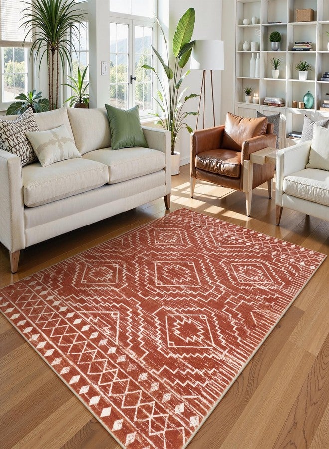Wonnitar Moroccan 4x6 Bedroom Area Rug, Washable Soft Rug for Living Room, Non-Slip Bohemian Large Rug Non-Shedding Low Pile Floor Carpet for Kitchen Guest Room Entrance (Brown,4'x6') - Image 4