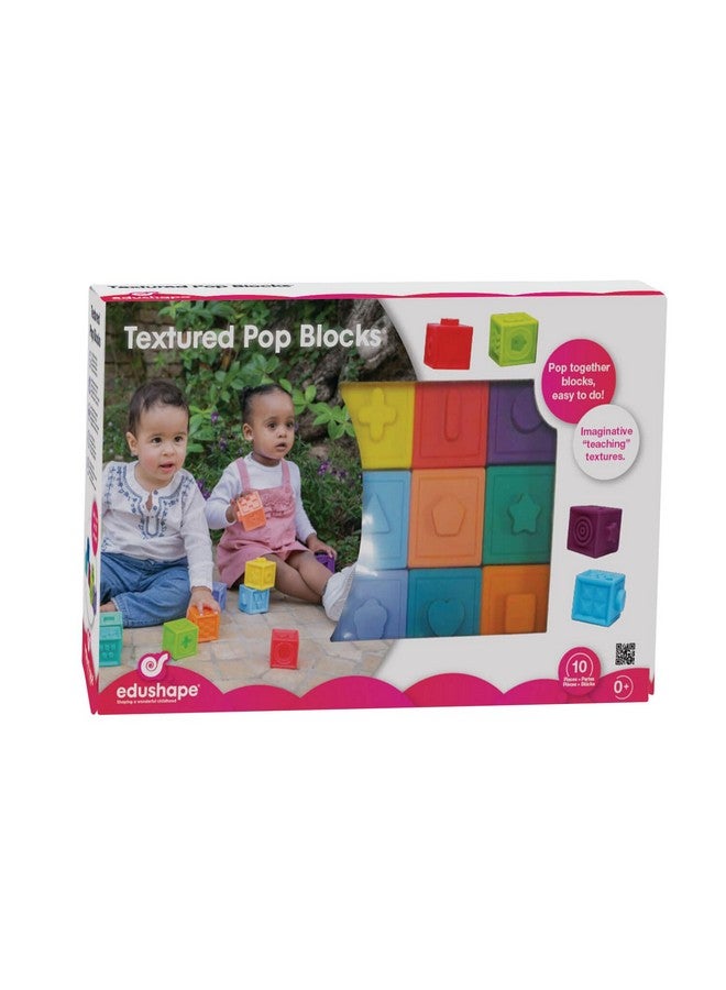 Edushape Edushape Pop Soft Baby Blocks - Set of 10 Textured Numbered Stacking Blocks for Building & Development - Soft Blocks for Babies 6-12 Months with Bright Colors that Snap Together to Encourage Learning - Image 1
