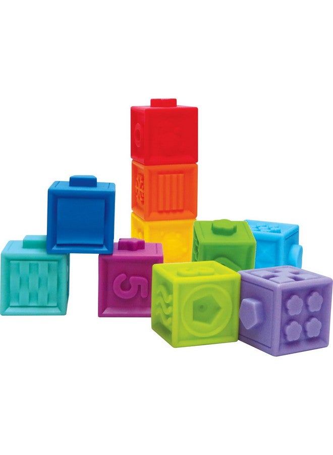 Edushape Edushape Pop Soft Baby Blocks - Set of 10 Textured Numbered Stacking Blocks for Building & Development - Soft Blocks for Babies 6-12 Months with Bright Colors that Snap Together to Encourage Learning - Image 2