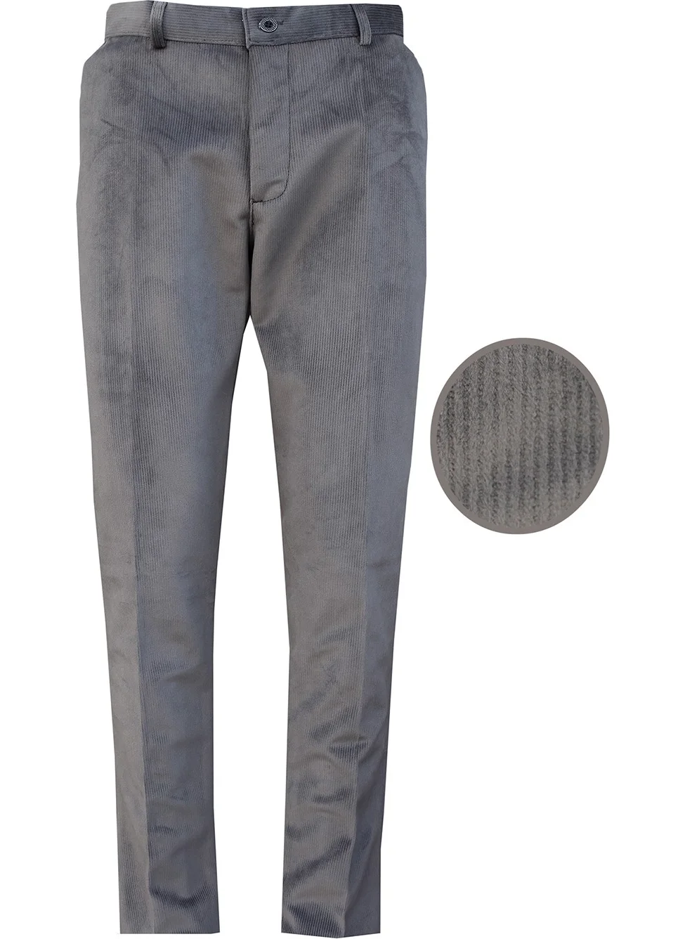 Varetta Men's Gray Velvet Slim Ribbed Classic Cut Pocketed Trousers