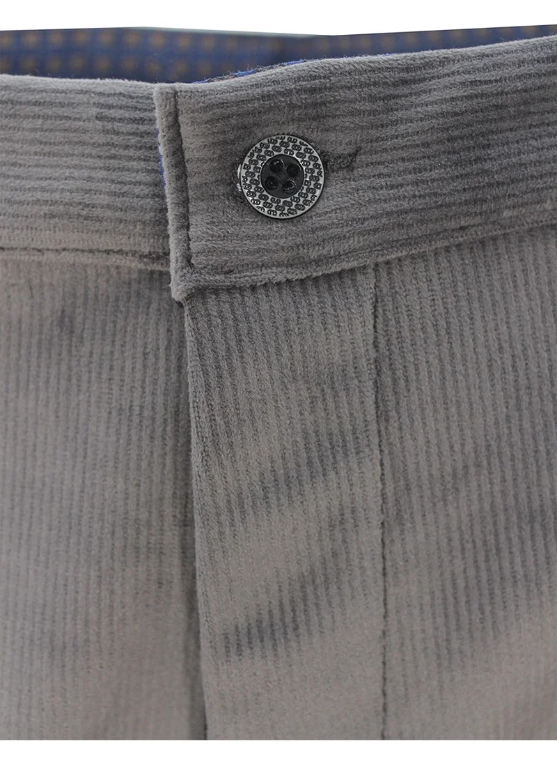 Varetta Men's Gray Velvet Slim Ribbed Classic Cut Pocketed Trousers
