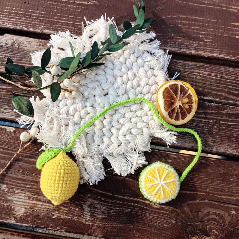 Mshion Car Rear View Mirror Hanging Accessory  Cute Lemon Car Accessories  Crochet Car Decor  Hand Knitted Car Mirror Hanger - Image 2