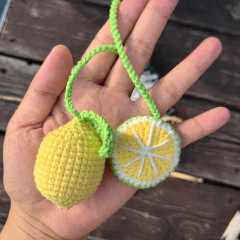 Mshion Car Rear View Mirror Hanging Accessory  Cute Lemon Car Accessories  Crochet Car Decor  Hand Knitted Car Mirror Hanger - Image 3