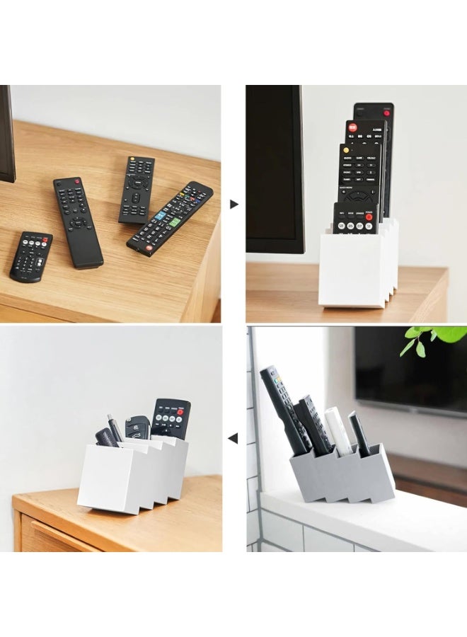 NANAO Remote Control Holder, 1 Pack, Grey+White, TPE Storage Box with 4 Compartments for TV, DVD Remotes, Desk Organizer for Office Supplies, Pens - Image 2