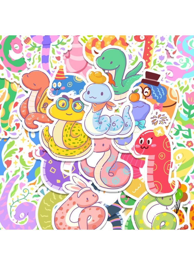 NIBEMINENT 60 Pcs Cartoon Dopamine Snake Deco Kit Waterproof Stickers, High Definition Printing Bright Colors, Suitable for Laptop Skateboard Luggage Water Bottle Guitar DIY - Image 3