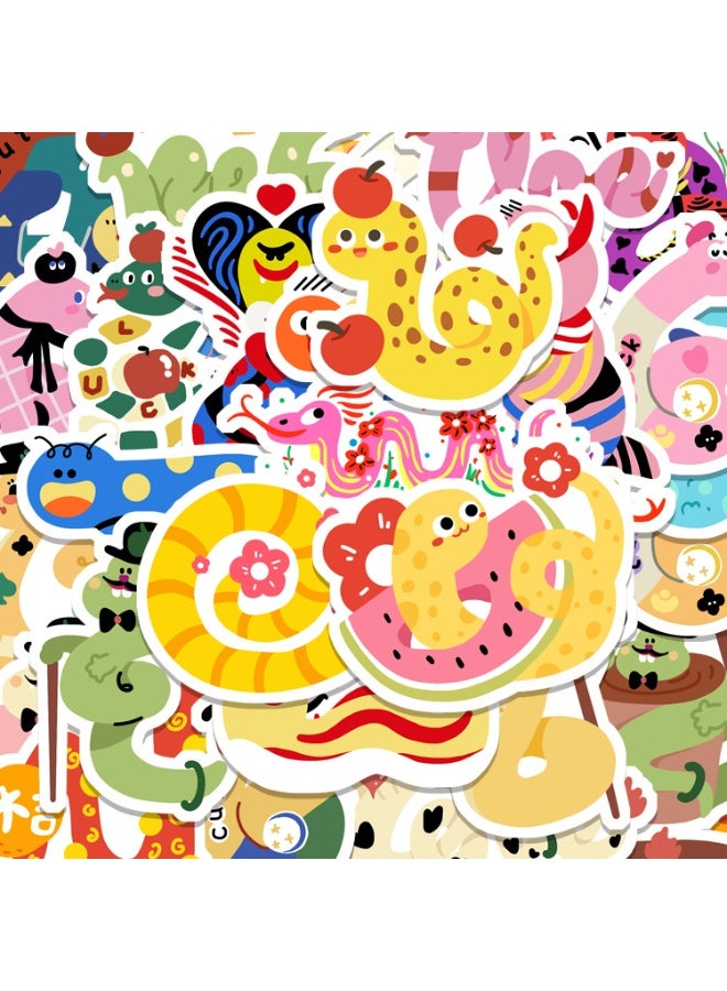 NIBEMINENT 60 Pcs Cartoon Dopamine Snake Deco Kit Waterproof Stickers, High Definition Printing Bright Colors, Suitable for Laptop Skateboard Luggage Water Bottle Guitar DIY - Image 2