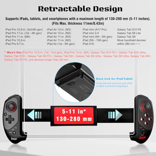 Joso Wireless Controller for iPad & Tablet, Compatible with iPhone & Android Phone, Bluetooth Game Controller with Clamp Lockable iPad/Tablet, Play COD Mobile, Genshin Impact, Cloud Gaming - Image 2