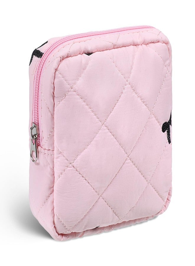Tweruna Period Bag for Teen Girls, Sanitary Napkin Storage Bag with Bow Design, Cute Menstrual Pad Bags with Zipper, Tampon Holder for Purse, Feminine Product Bags (Pink - Image 1