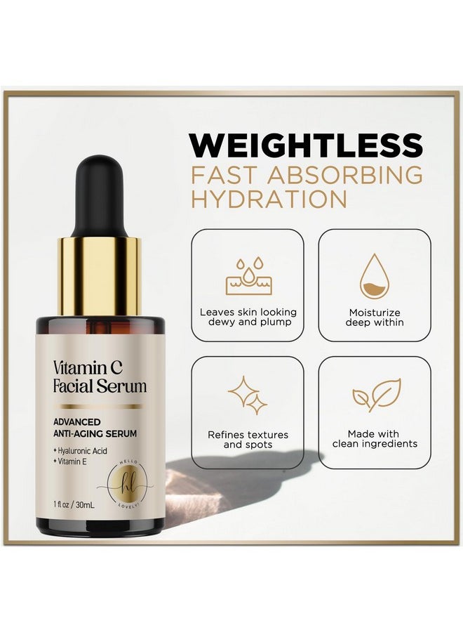 Hello Lovely! - Vitamin C Face Serum - Anti Aging Facial Skin Serum with Vitamin C, Hyaluronic Acid, Vitamin E & More, Brightening Serum for Dark Spots, Fine Lines & Wrinkles, Face Serum for Skin Care - 1 Fl Oz - Image 1