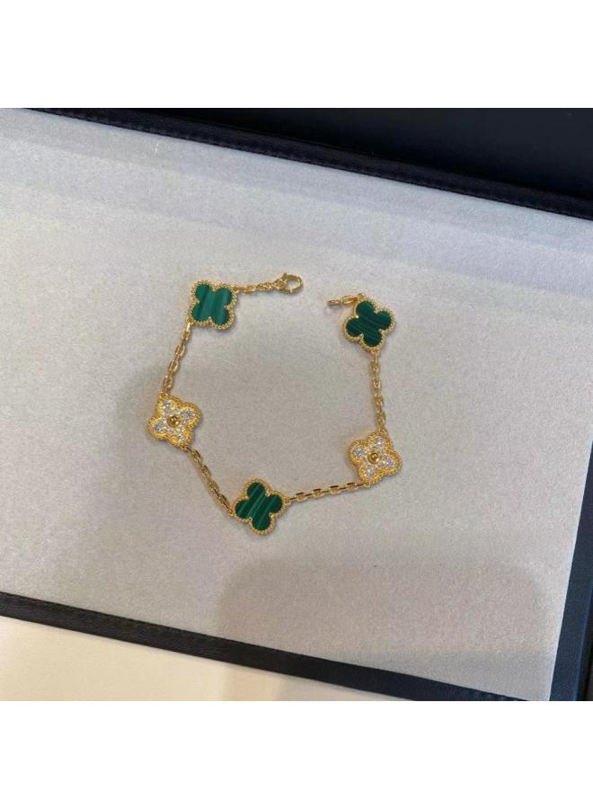 Four-leaf Clover Five-flower Bracelet With Drill Room And Drill High Version 8k Rose Gold Natural Fritillary Versatile Full-diamond Laser Female