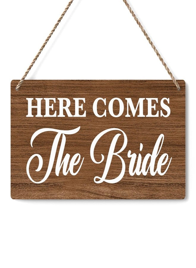BELLOWDEER لافتة زفاف ريفية مكتوب عليها "ها هي العروس قادمة"، لافتة حامل الخواتم، ديكور زفاف مرح، مستلزمات حفلات الزفاف، ديكورات الخطوبة، مقاس 12 × 6 بوصات (بني) - Image 1