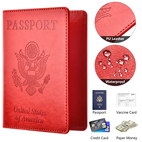 Eoehro Passport and Vaccine Card Holder Combo, Faux Leather, Compact, Lightweight, Waterproof, Red - Image 4