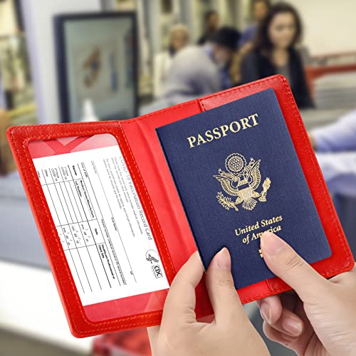 Eoehro Passport and Vaccine Card Holder Combo, Faux Leather, Compact, Lightweight, Waterproof, Red - Image 2