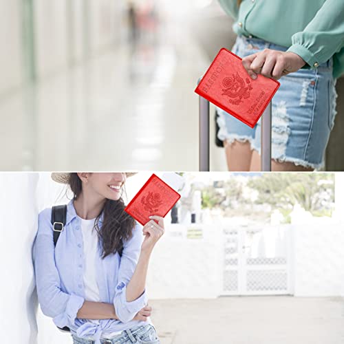 Eoehro Passport and Vaccine Card Holder Combo, Faux Leather, Compact, Lightweight, Waterproof, Red - Image 5