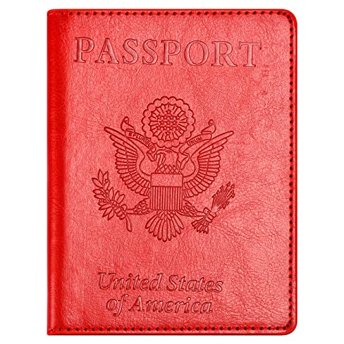 Eoehro Passport and Vaccine Card Holder Combo, Faux Leather, Compact, Lightweight, Waterproof, Red - Image 1