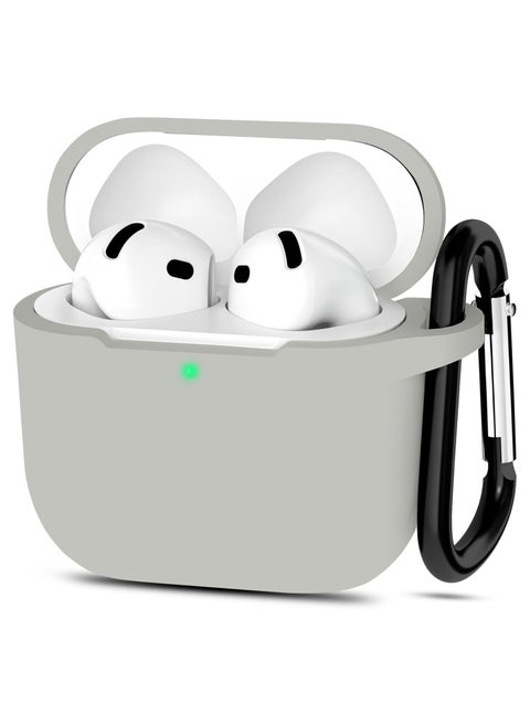 Grey Silicone Case For AirPods 4, Anti-Shock, Anti-Drop, Anti-Dust, Visible LED Light, Protective Cover with Keychain and Lanyard Compatible With AirPods 4th Generation 2024