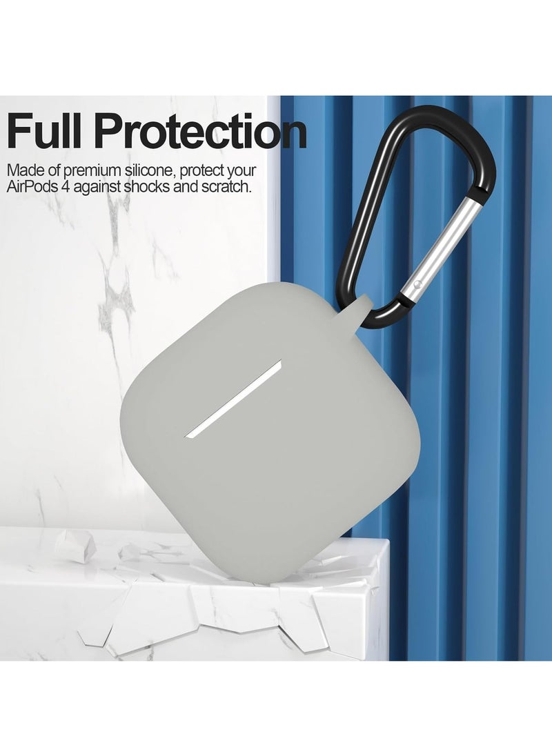 Generic - Grey Silicone Case For AirPods 4, Anti-Shock, Anti-Drop, Anti-Dust, Visible LED Light, Protective Cover with Keychain and Lanyard Compatible With AirPods 4th Generation 2024 - Image 1
