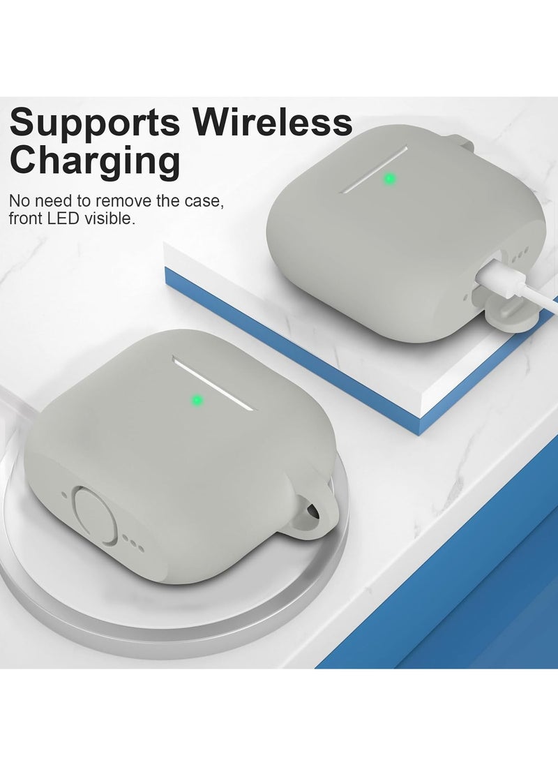 Generic - Grey Silicone Case For AirPods 4, Anti-Shock, Anti-Drop, Anti-Dust, Visible LED Light, Protective Cover with Keychain and Lanyard Compatible With AirPods 4th Generation 2024 - Image 1