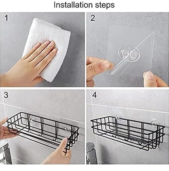 Self-Adhesive Bathroom Shelf with Hooks - Space-Saving Wall Mounted Shelf for Bathroom Essentials - Durable, No-Drill Required - Sleek Design. (Pack of 1) - Image 4