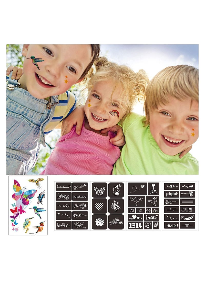 SYOSI Temporary Glitter Tattoo Kids with 30 Glitter Colors, 6 Fluorescent Colors, 119 Unique Stencils, 3 Body Glue, 5 Brushes, Arts Glitter Make Up Set for Birthdays Party Favor Supplies  - Image 3