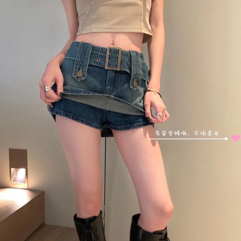 Denim Skirt Women'S American Style Retro High Waist Spice Girl'S Short Skirt A- Line Black Hip Skirt Skirt - Image 3