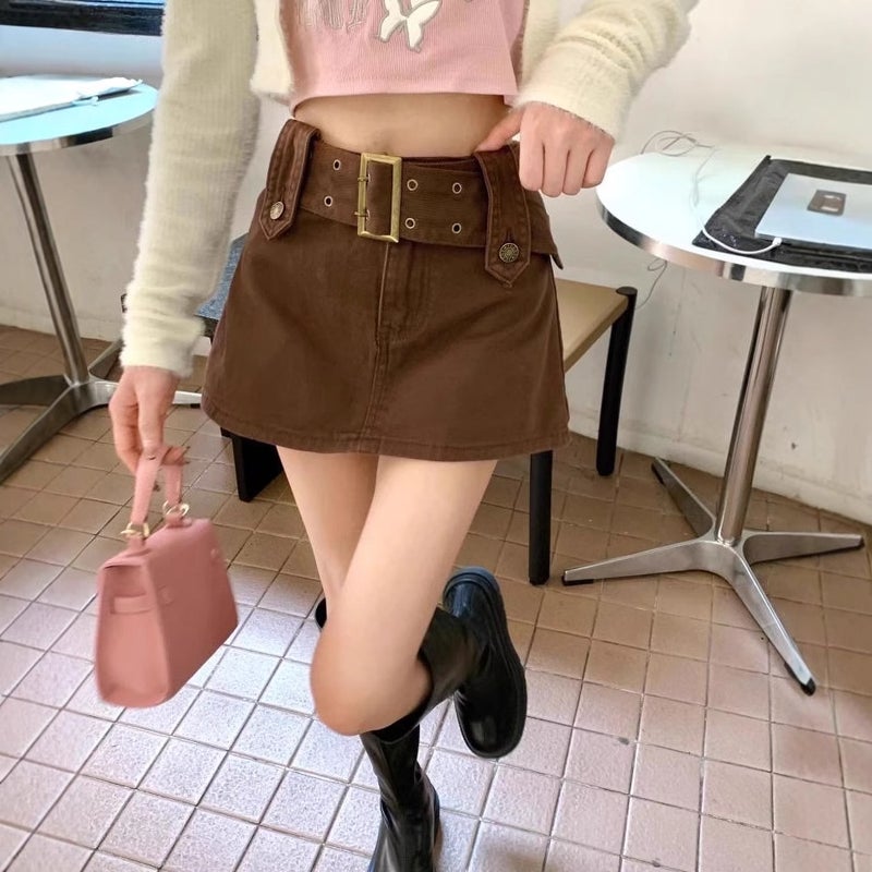Denim Skirt Women'S American Style Retro High Waist Spice Girl'S Short Skirt A- Line Black Hip Skirt Skirt - Image 4