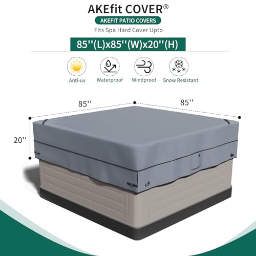 AKEfit Outdoor Waterproof and Weatherproof Hot Tub Cover 85 x 85 inch fit 84 x 84 or 83 x 83 or 82 x 82 or 7 ft x 7 ft Square SPA 600D Heavy Duty Cover Protectors Protective Cover Cap - Image 3