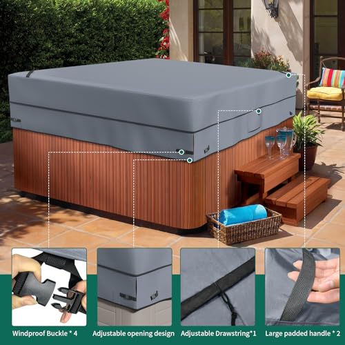 AKEfit Outdoor Waterproof and Weatherproof Hot Tub Cover 85 x 85 inch fit 84 x 84 or 83 x 83 or 82 x 82 or 7 ft x 7 ft Square SPA 600D Heavy Duty Cover Protectors Protective Cover Cap - Image 5