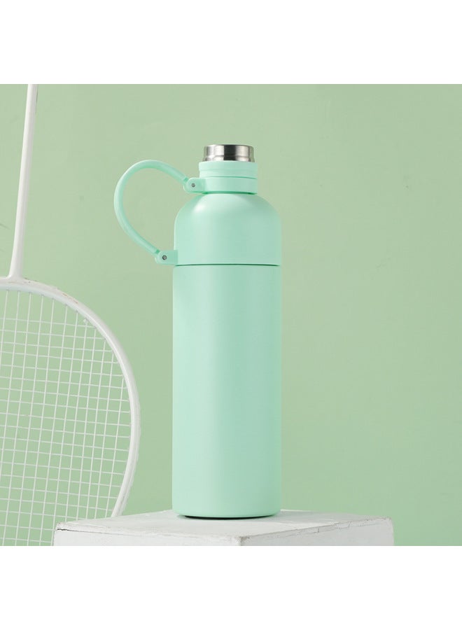 Light Green Stainless Steel Thermos Cup Silicone Carrying Rope Outdoor Portable Sports Water Cup For Men And Women Simple Thermos Cup With Straw