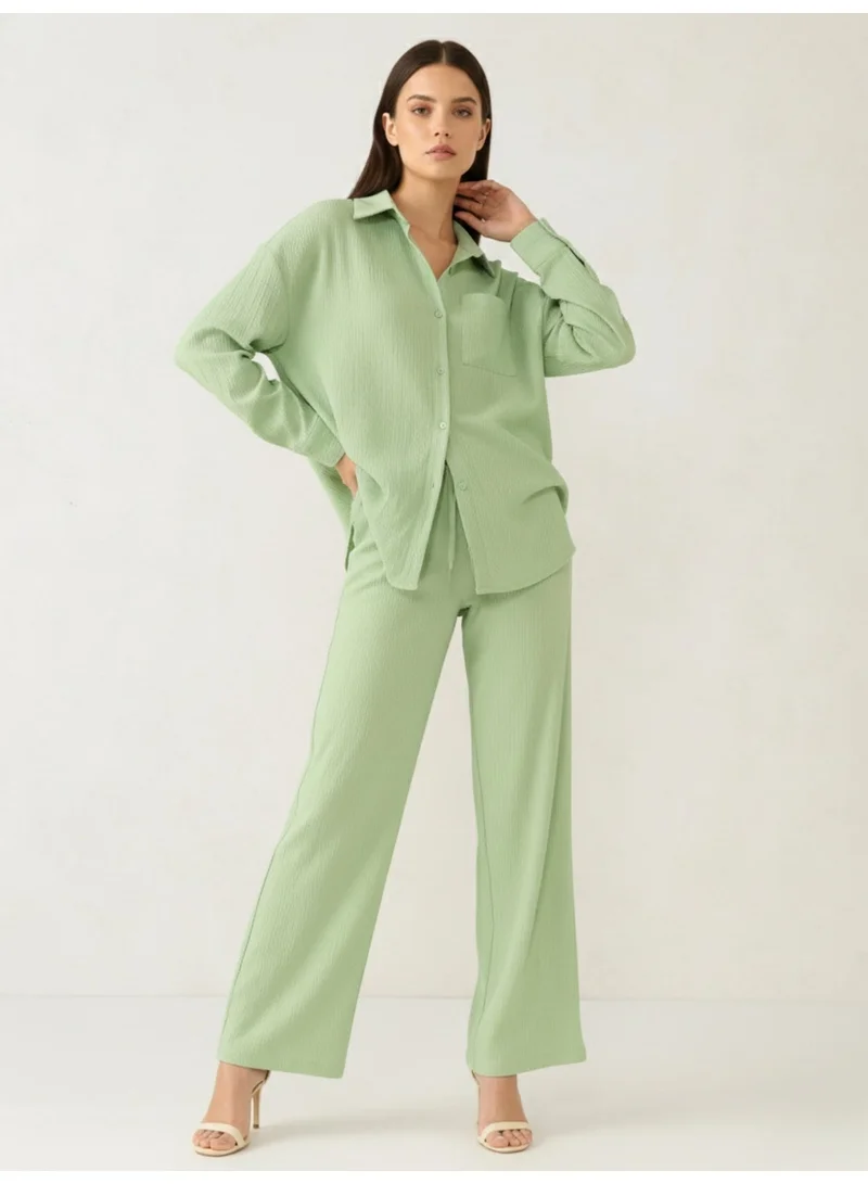 أوجيدر Green Oversized Shirt & Pant Co-Ord Set