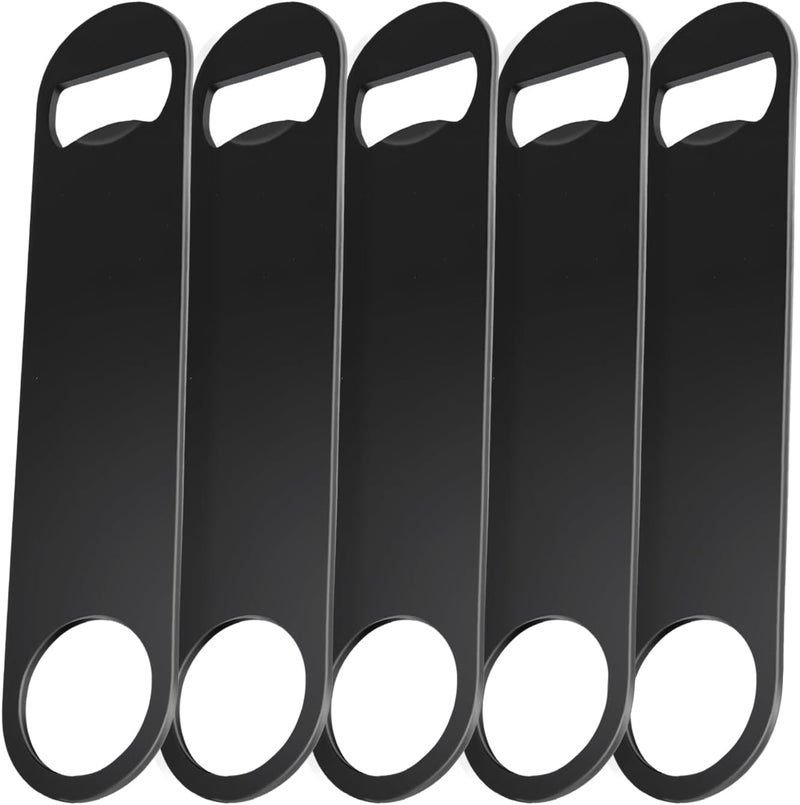 WEGAZ-5 Pack 7inch Black Stainless Steel Flat Beer Bottle Opener,Stainless Steel - Image 1