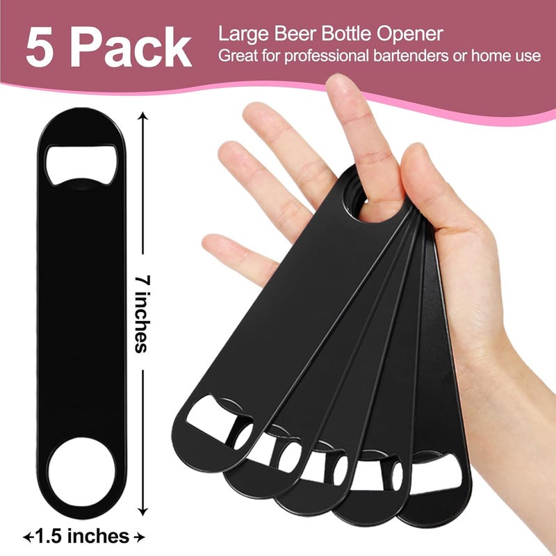 WEGAZ-5 Pack 7inch Black Stainless Steel Flat Beer Bottle Opener,Stainless Steel - Image 2