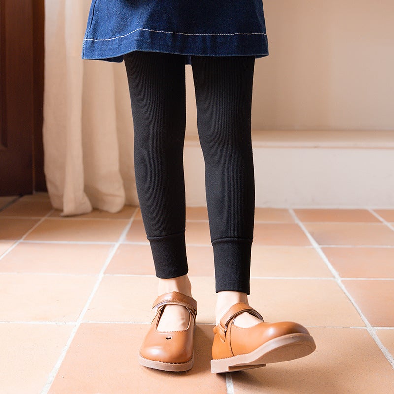 Children'S Fleece-Lined Leggings Winter Thickened Girls' Cropped Pantyhose Baby Outer Wear High Waist Fleece-Lined Warm Trousers - Image 1