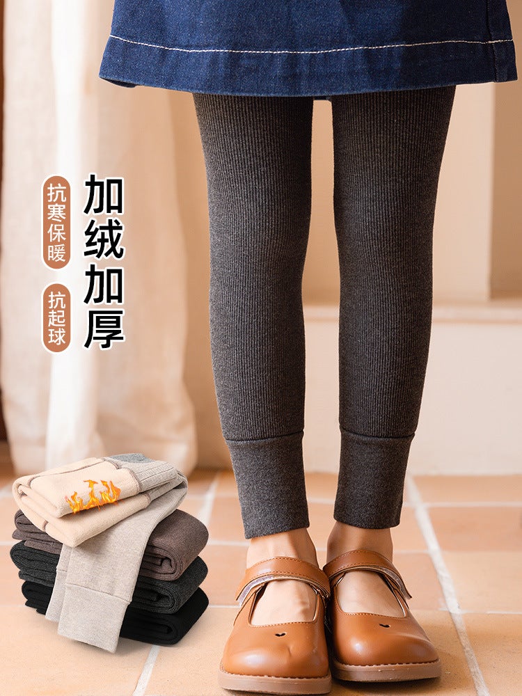 Children'S Fleece-Lined Leggings Winter Thickened Girls' Cropped Pantyhose Baby Outer Wear High Waist Fleece-Lined Warm Trousers - Image 3