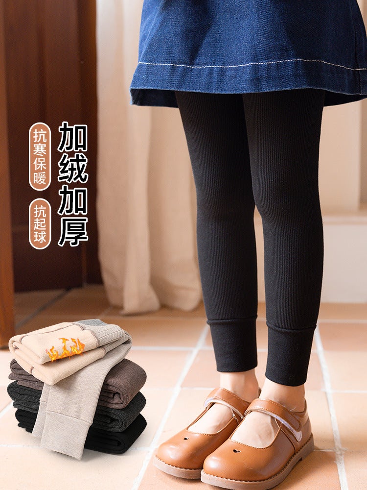Children'S Fleece-Lined Leggings Winter Thickened Girls' Cropped Pantyhose Baby Outer Wear High Waist Fleece-Lined Warm Trousers - Image 2