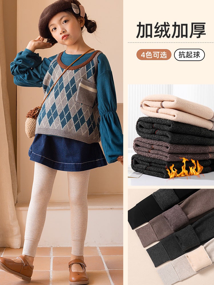 Children'S Fleece-Lined Leggings Winter Thickened Girls' Cropped Pantyhose Baby Outer Wear High Waist Fleece-Lined Warm Trousers - Image 5