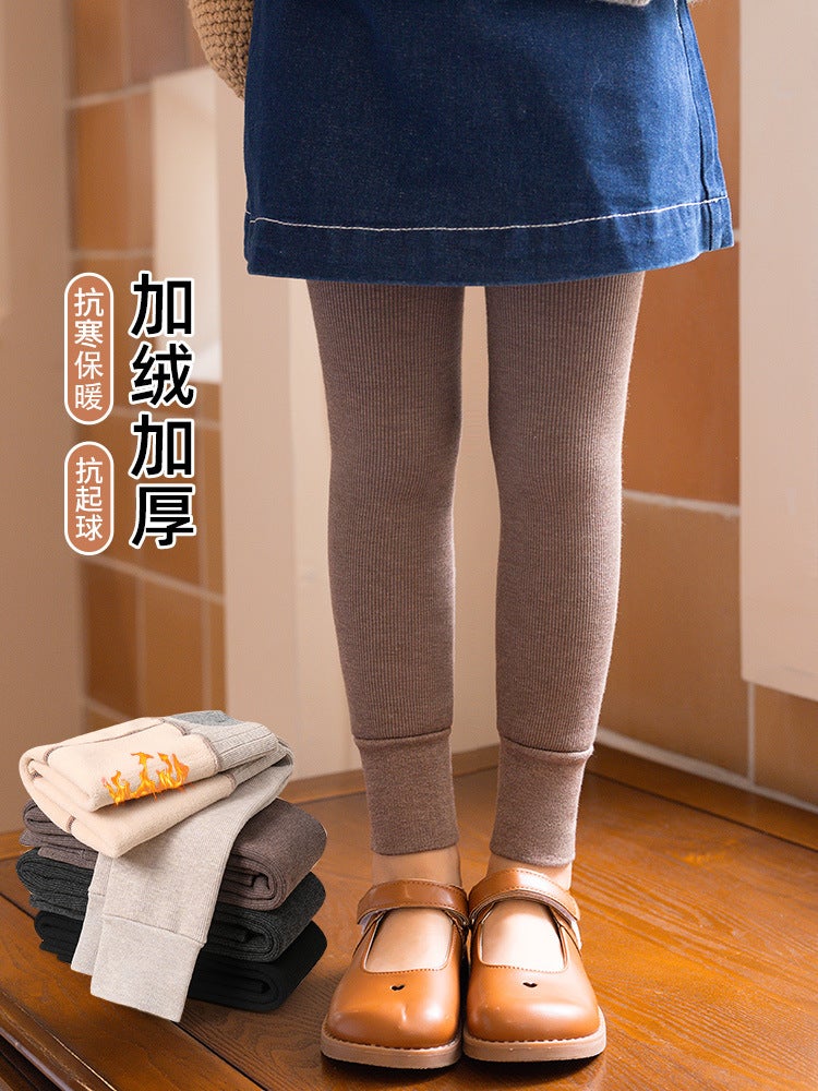 Children'S Fleece-Lined Leggings Winter Thickened Girls' Cropped Pantyhose Baby Outer Wear High Waist Fleece-Lined Warm Trousers - Image 4