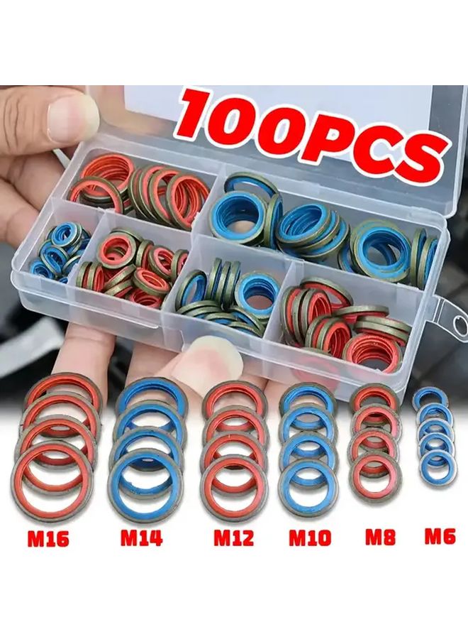 100Pcs Universal Oil Drain Plug Gasket Set M6 To M16 Rubber And Metal Crush Washers Kit Leak Proof Engine Seal Replacement For Car Truck Motorcycle - Image 1