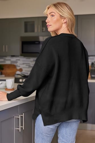 LILLUSORY Oversized Sweaters for Women 2025 Fall Fashion Outfits Trendy Crewneck Knit Cute Lightweight Sweater Pullover Tops Long Sleeve Shirts Winter Clothes Black XL - Image 2