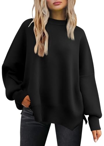 LILLUSORY Oversized Sweaters for Women 2025 Fall Fashion Outfits Trendy Crewneck Knit Cute Lightweight Sweater Pullover Tops Long Sleeve Shirts Winter Clothes Black XL - Image 1